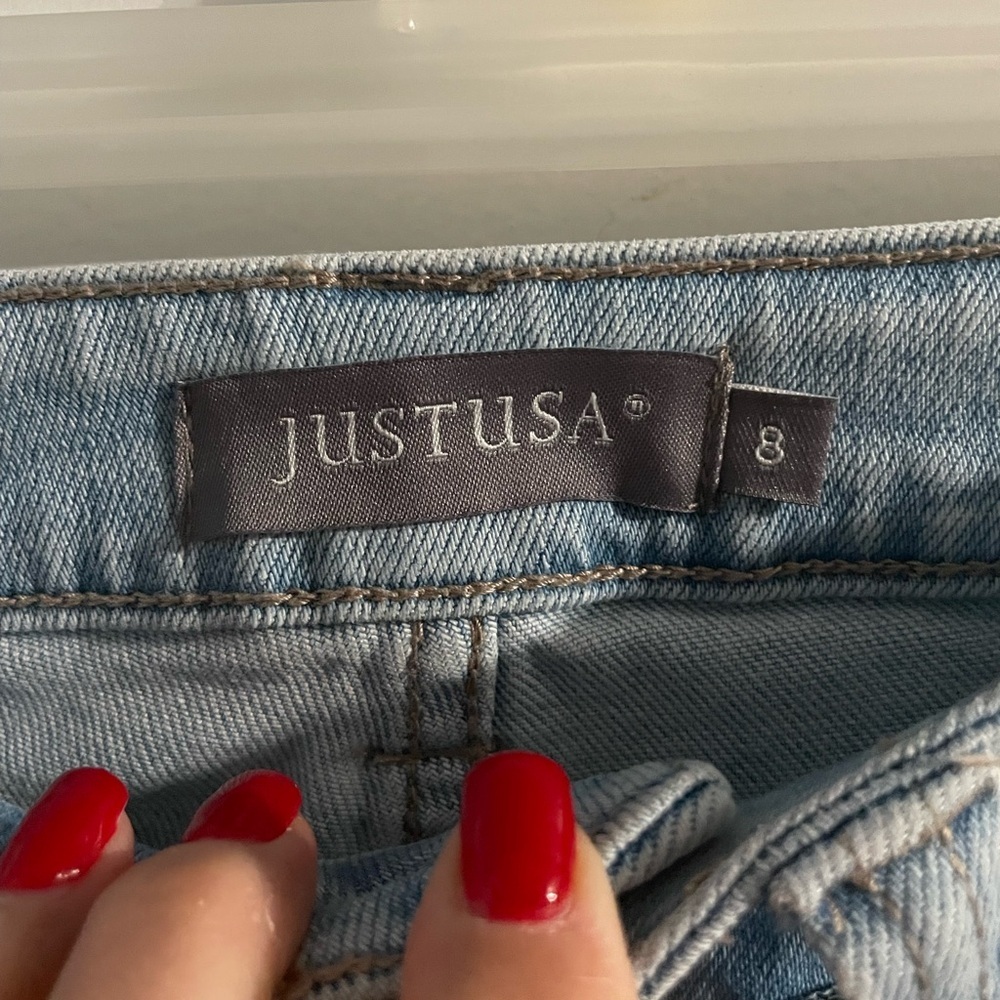 STEAL!! BNWT Just USA low rise mini patch pocket bootcut light blue jeans size 8 - Picture 6 of 9
